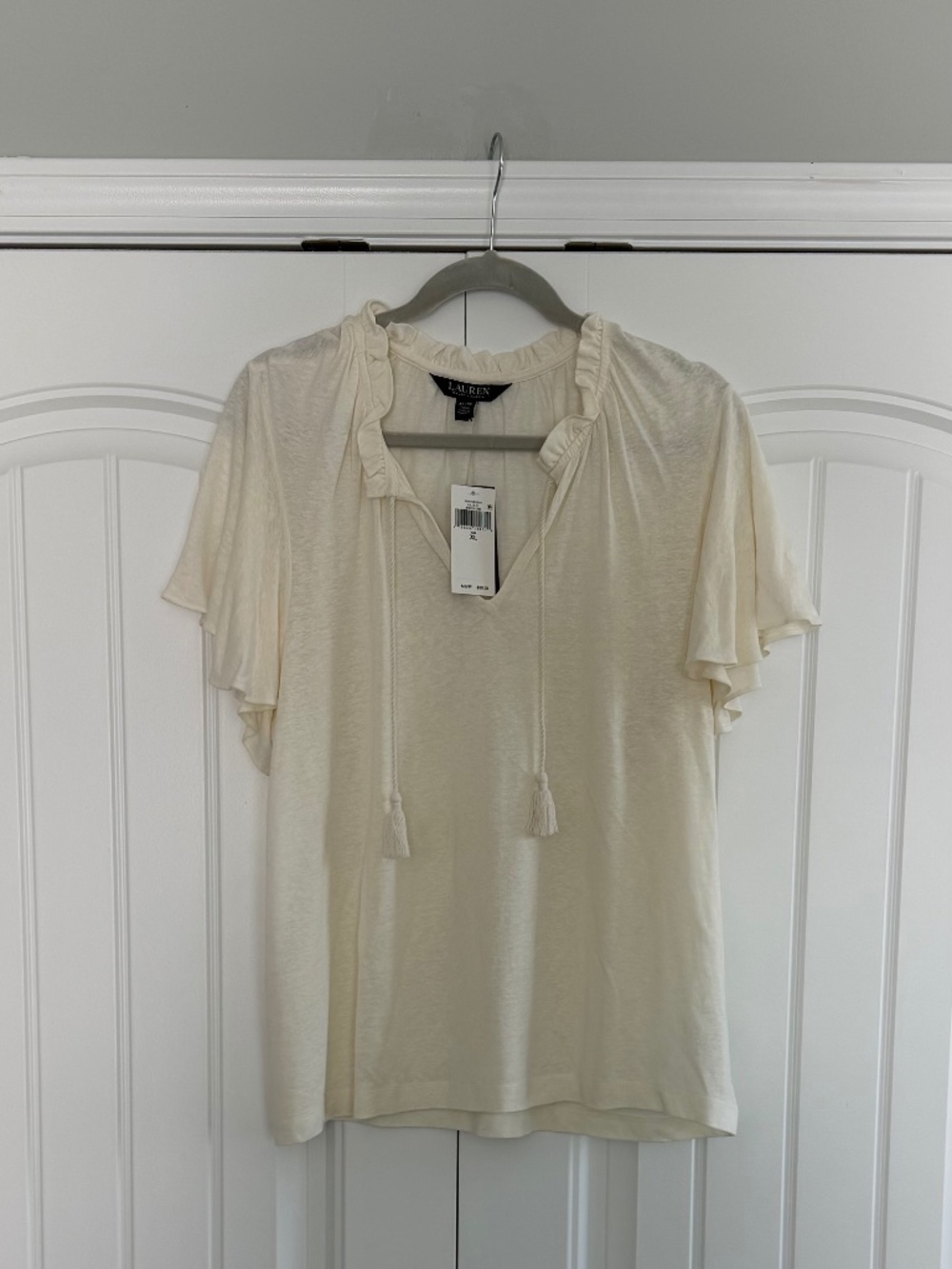 Ralph Lauren Lauren Ivory Flutter Sleeve Blouse